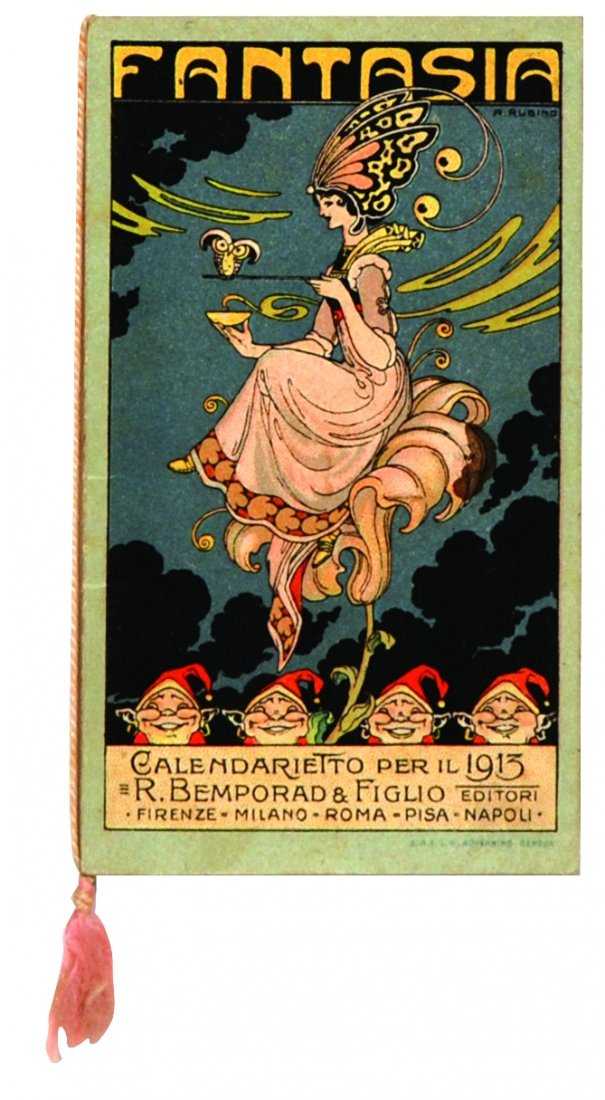 Rubino: Fantasia. Raro calendarietto del 1913 (R. Bemporad e Figlio). Pubblicizzava novità editoriali della Bemporad destinate ai ragazzi